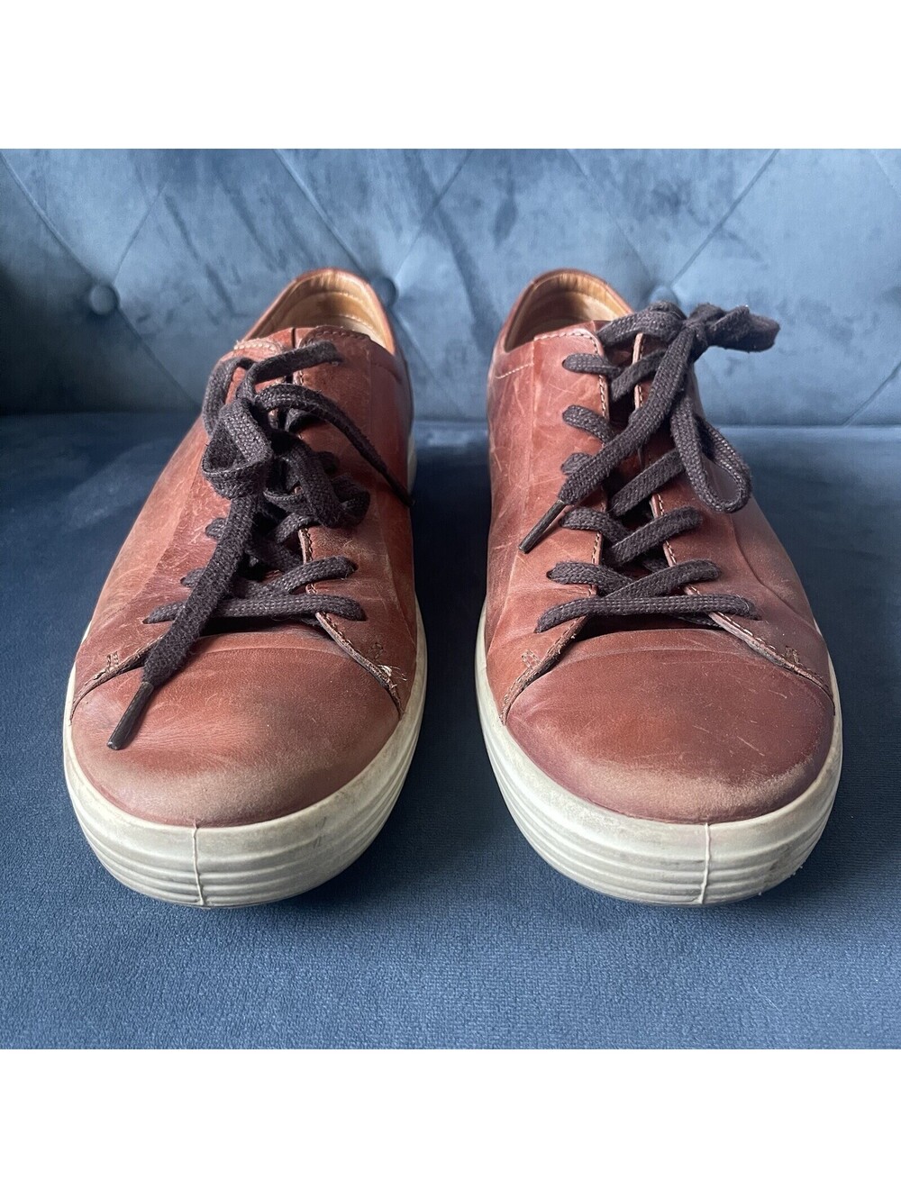 Ecco Soft 7 Mens Sz 11 EUR 45 Cognac Brown Leather Casual Sneakers Shoes Lace Up